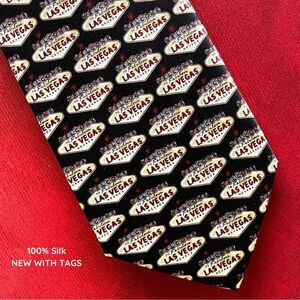 Las Vegas Signs on Black 100% Silk Tie by Museum Artifacts. Must have accessory!